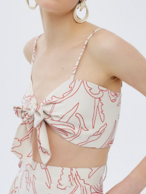 Coral Floral Outline Beige Crop Top