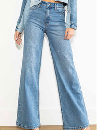 Rhinestone Studded Wide Leg Denim
