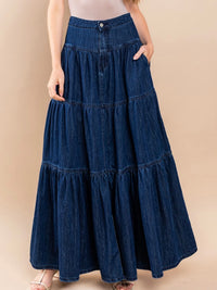 Tiered Maxi Denim Skirt