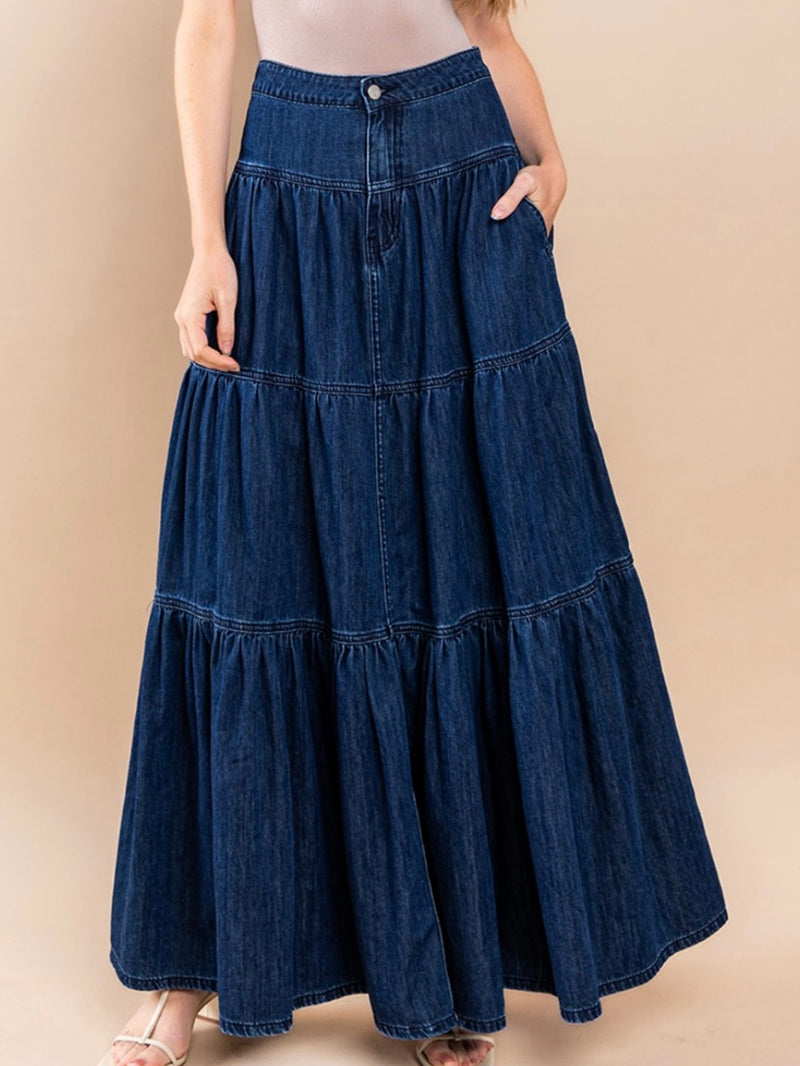 Tiered Maxi Denim Skirt