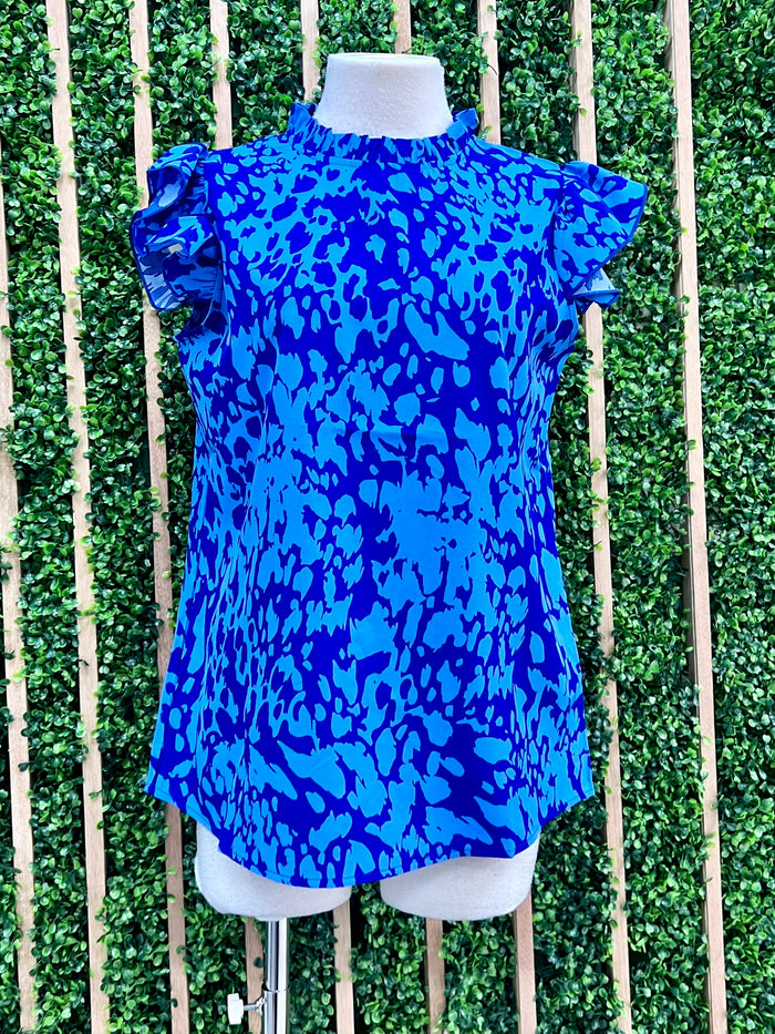 Ruffled Mock Neck Leopard Print Blouse