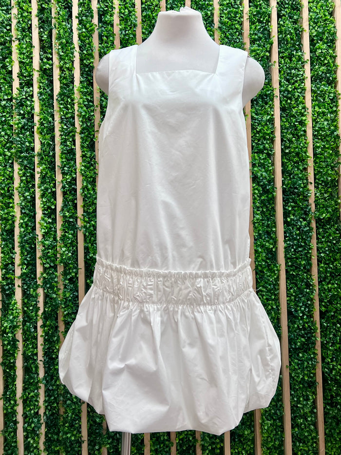 White Shirring Detail Dropwaist Short Dress