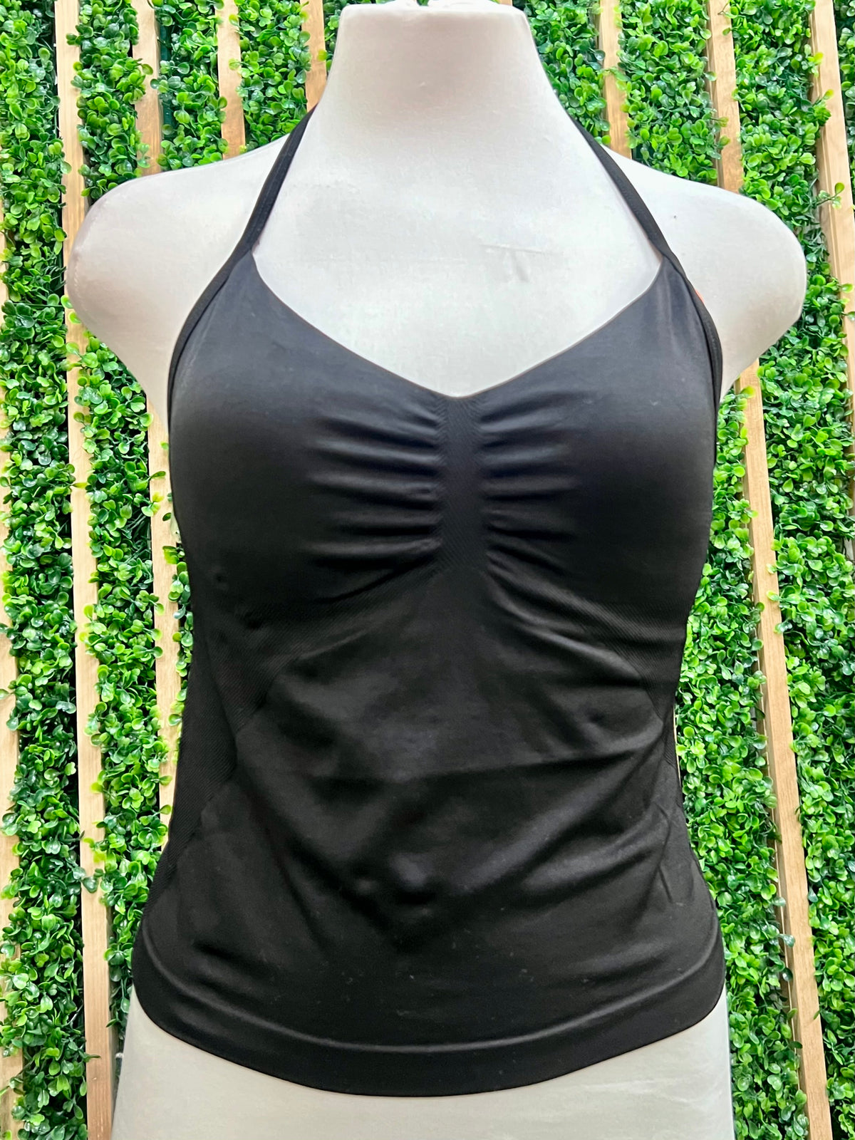 Black Ruched Halter Neck Tank Top