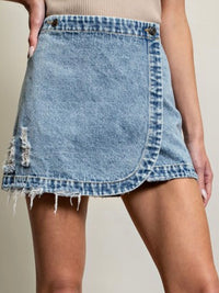 Stone Washed Wrap Denim Skirt