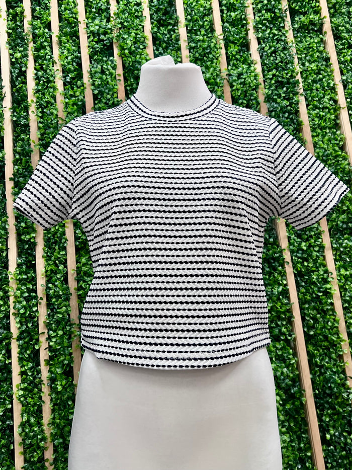 Ivory Navy Striped Dot Shirt