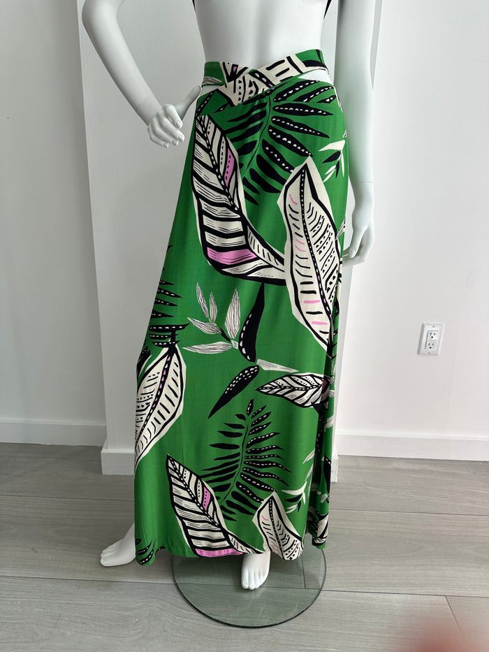 Green Floral Cutout Maxi Skirt
