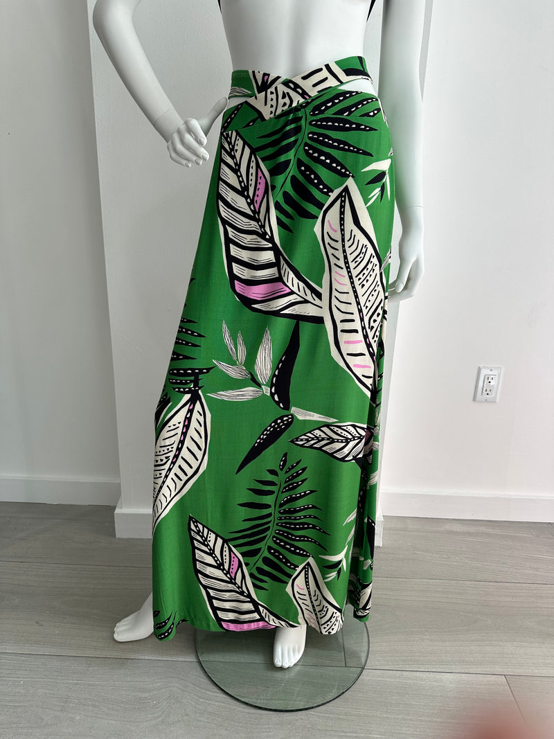 Green Floral Cutout Maxi Skirt