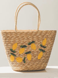 Lemon Embroidered Raffia Bag