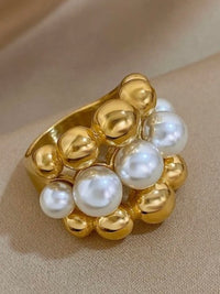 Gold Beads Pearl Ring