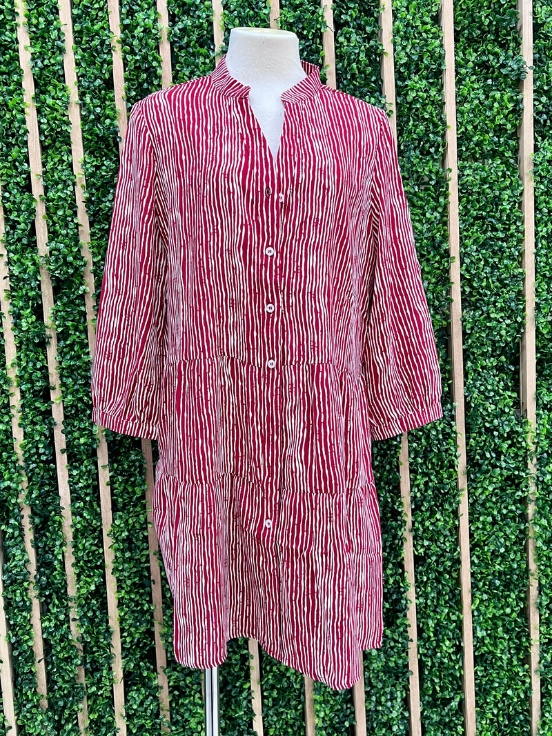 Stripe Print Button Front Tiered Short Dress