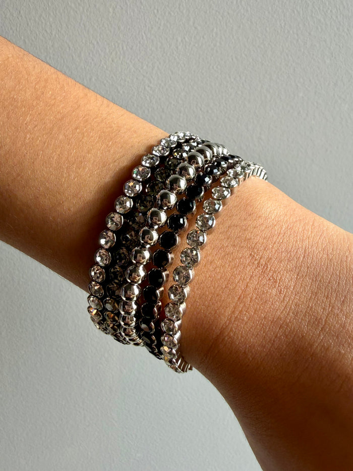 Black Multi Crystal and Beads Open Bracelet Set