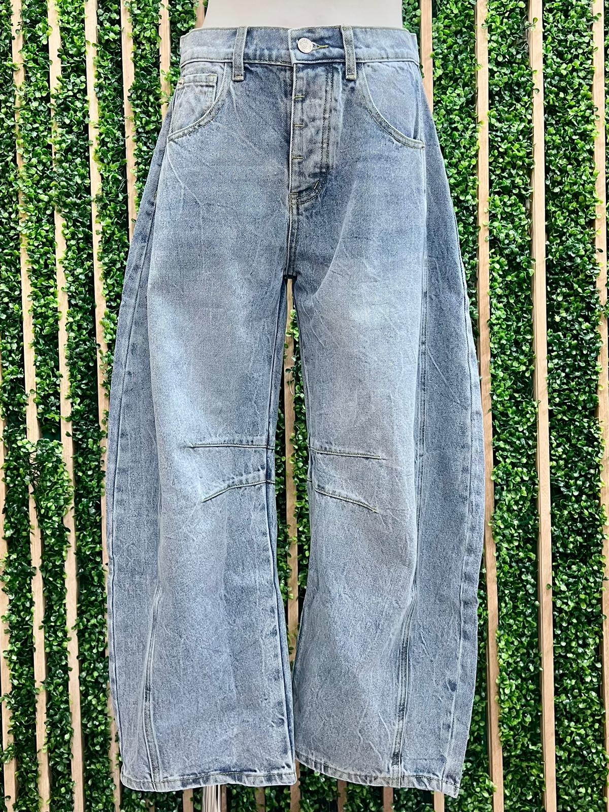 Football Patch Back Pockets Barrel Jeans