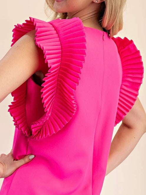 Pleated Shoulder Short Dress