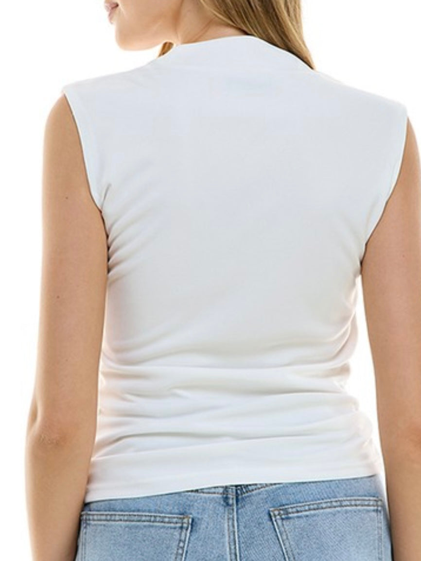 Dressy Fitted Draped NEck Blouse