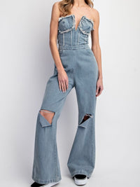 Fun Distressed Strapless Denim Jumpsuit