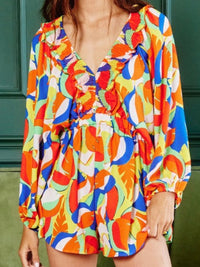 Red Orange Multi V Neck Romper