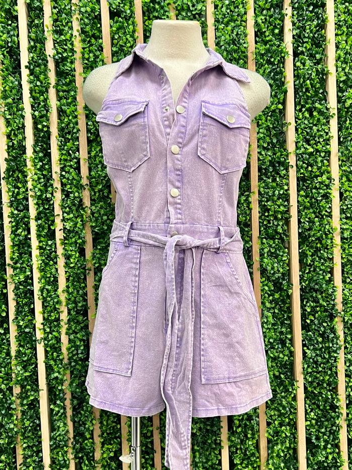 Lavender Acid Wash Twill Romper