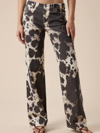 Beige Animal Print Wide Leg Pants