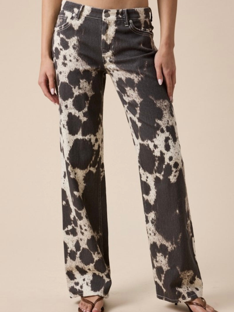 Beige Animal Print Wide Leg Pants