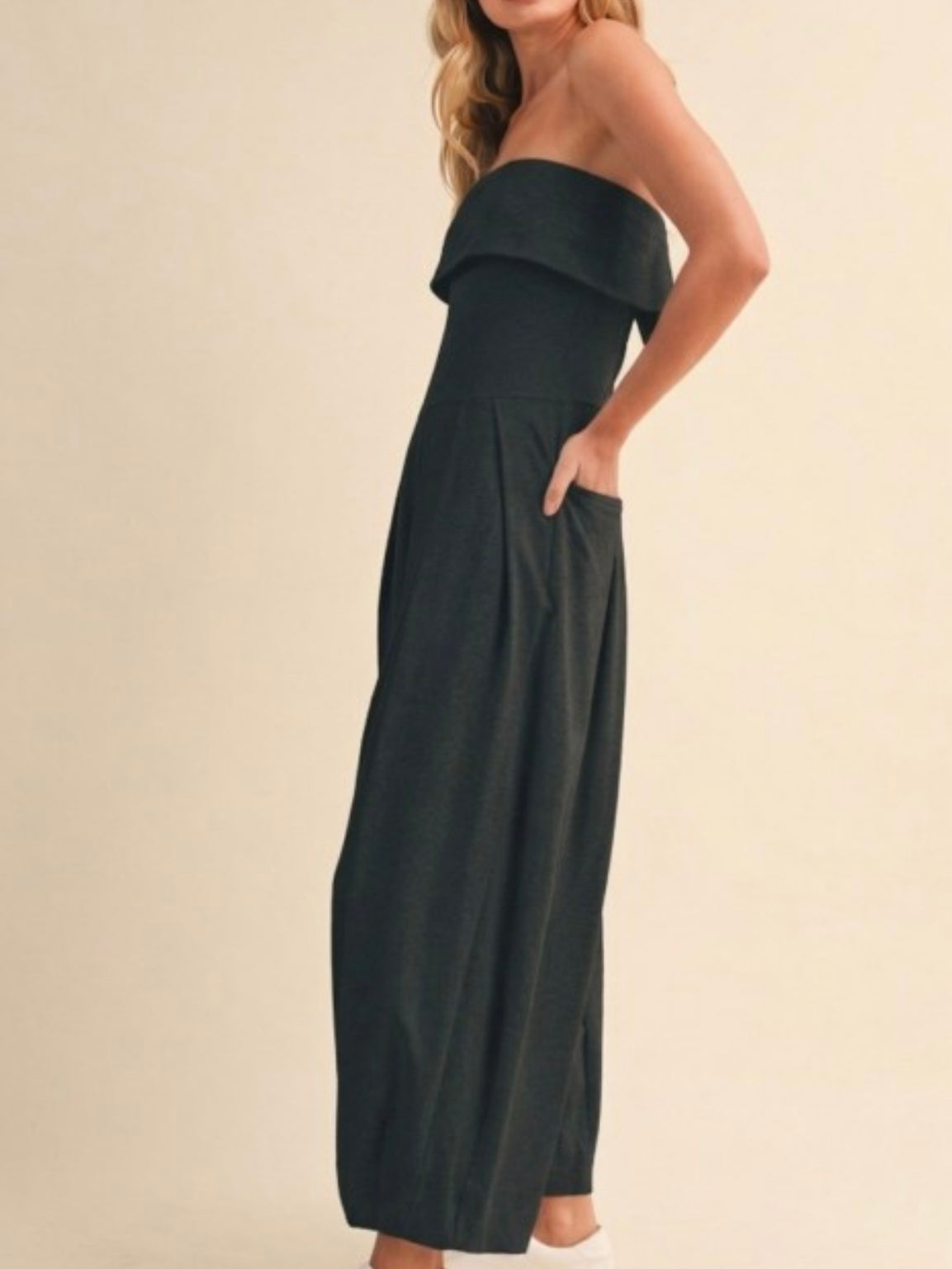 Foldover Strapless Barrel Jumpsuit