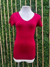 V Neck Short Sleeve Long Basic Top