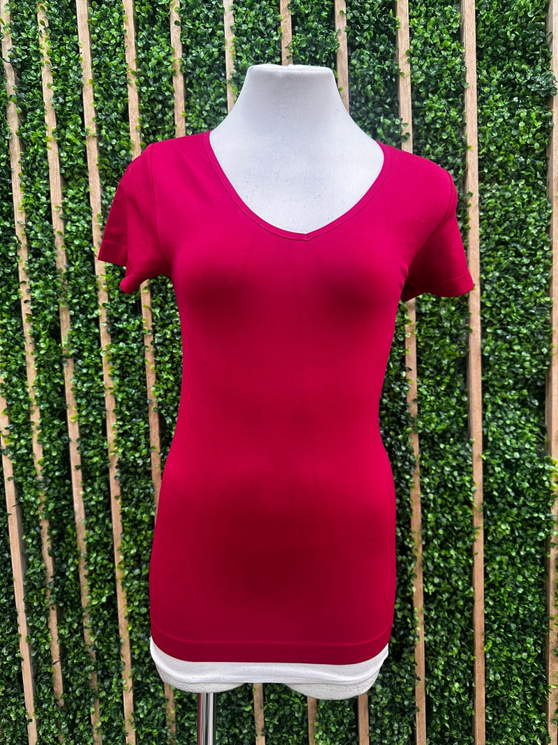 V Neck Short Sleeve Long Basic Top