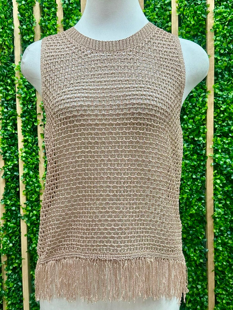Metallic Knit Fringe Detail Top