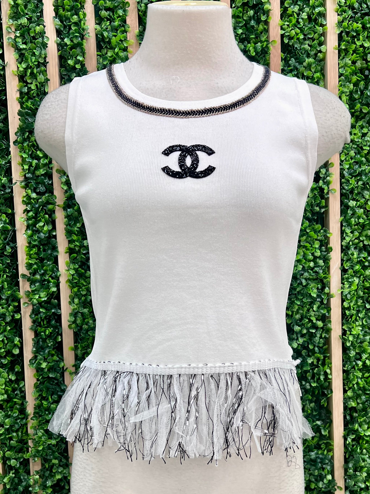 Chanel Inspo Fringe Knit Top