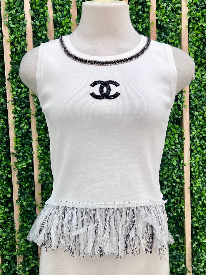 Chanel Inspo Fringe Knit Top