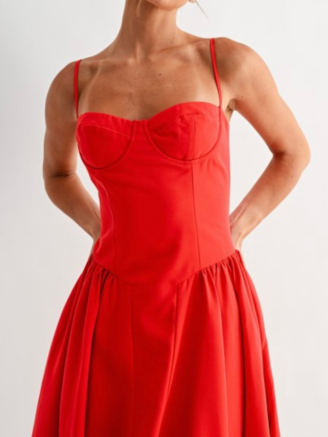 Red Sweetheart Bustier Midi Dress