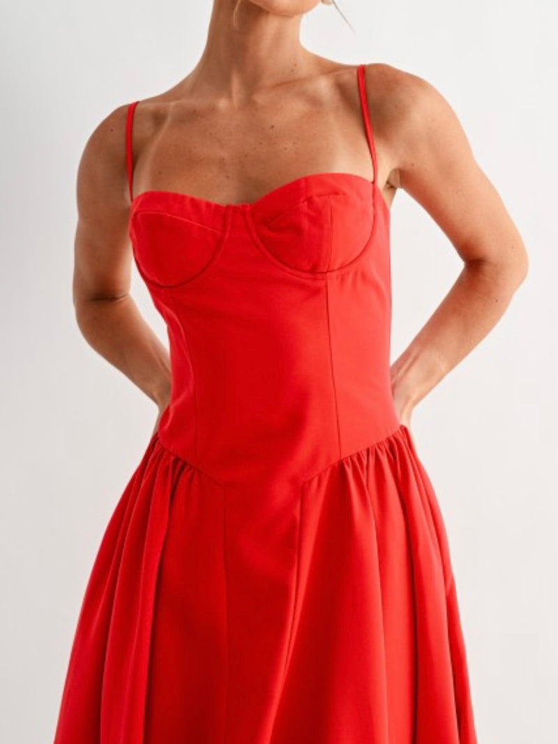 Red Sweetheart Bustier Midi Dress