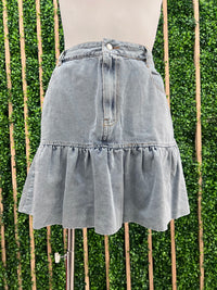 Ruffled Hem Denim Skirt