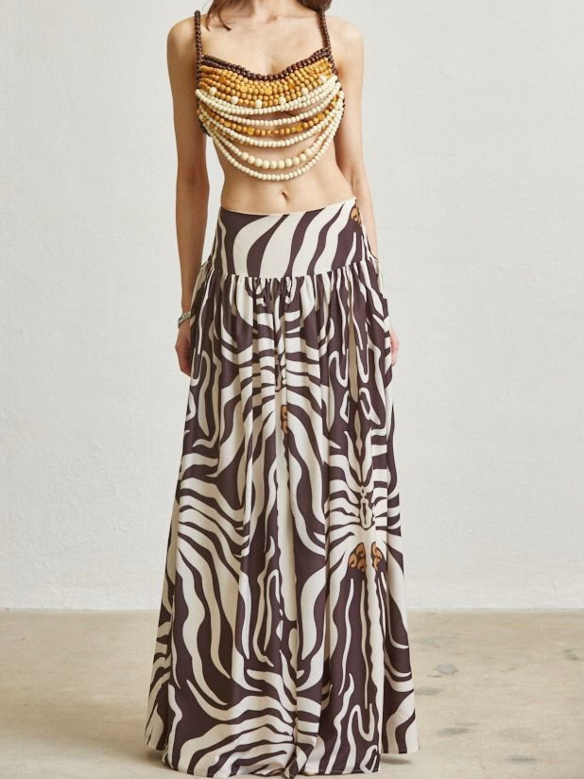 Brown & Ivory Zebra Print Flowy Maxi Skirt