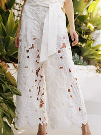 Beautiful White Cutout Floral Lace Pant