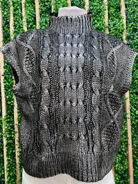 Metallic Black Cable Knit Mock Neck Sweater Vest