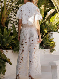 Beautiful White Cutout Floral Lace Crop Blouse