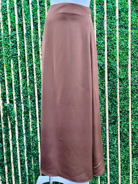 Brown Satin Belted Maxi Skirt