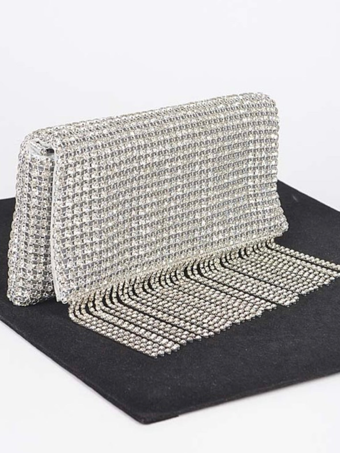 Fringe Detail Rhinestone Clutch