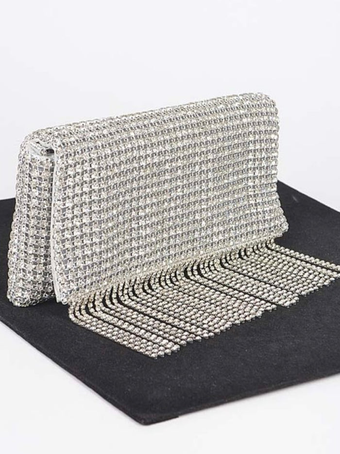 Fringe Detail Rhinestone Clutch