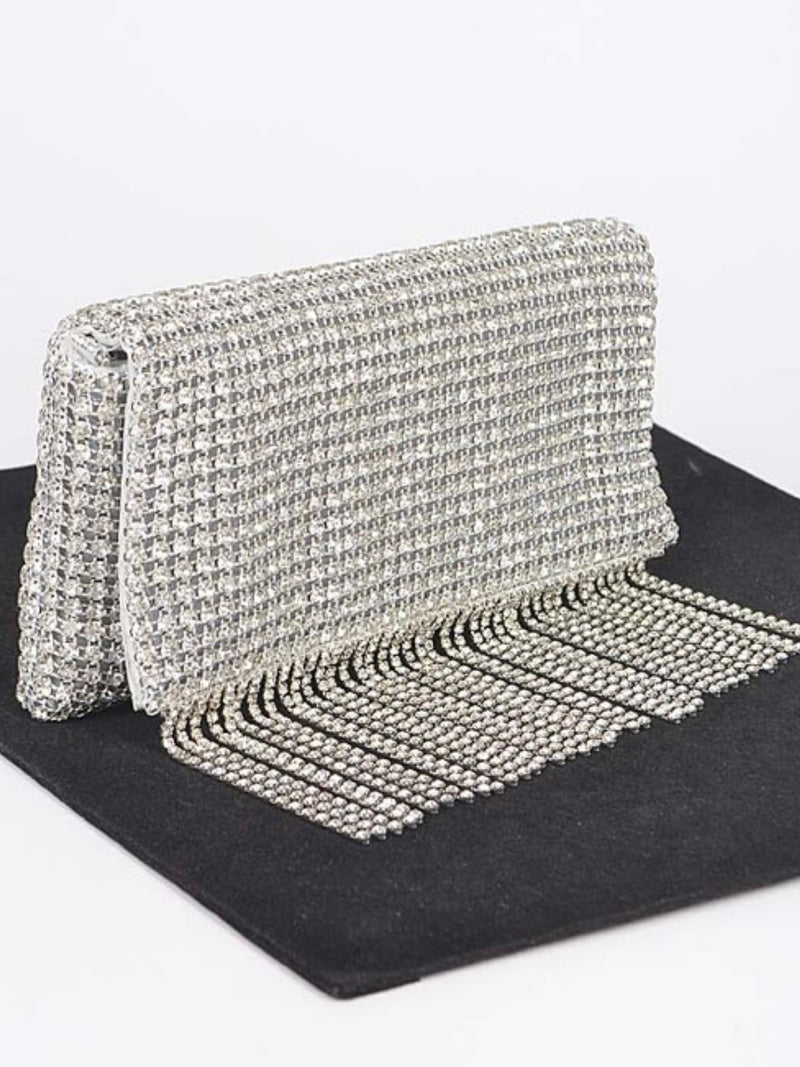 Fringe Detail Rhinestone Clutch