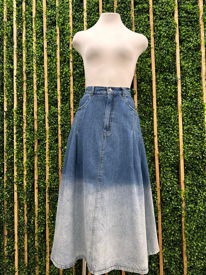 Dip Dyed Denim Midi Skirt