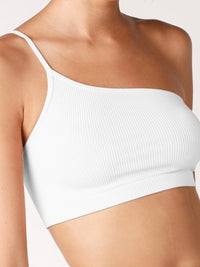 White One Shoulder Ribbed Crop Basic