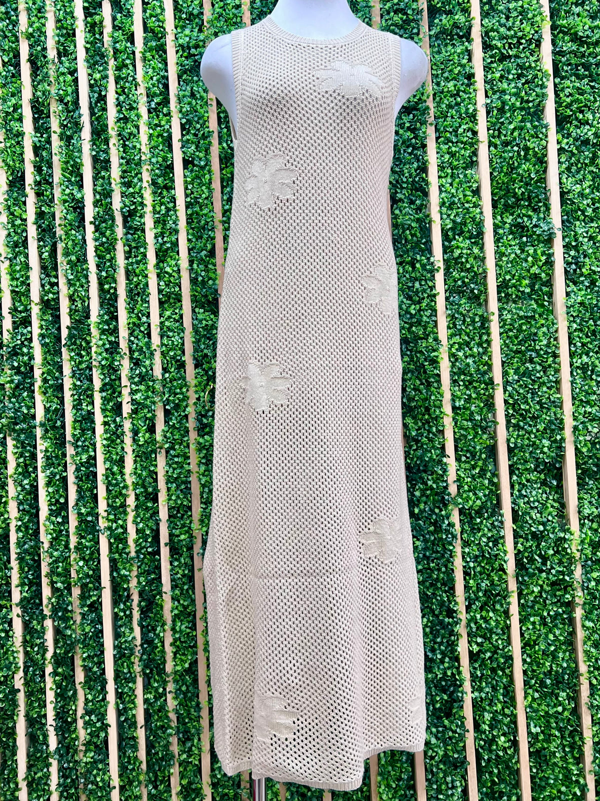 Natural Floral Crochet Coverup Dress