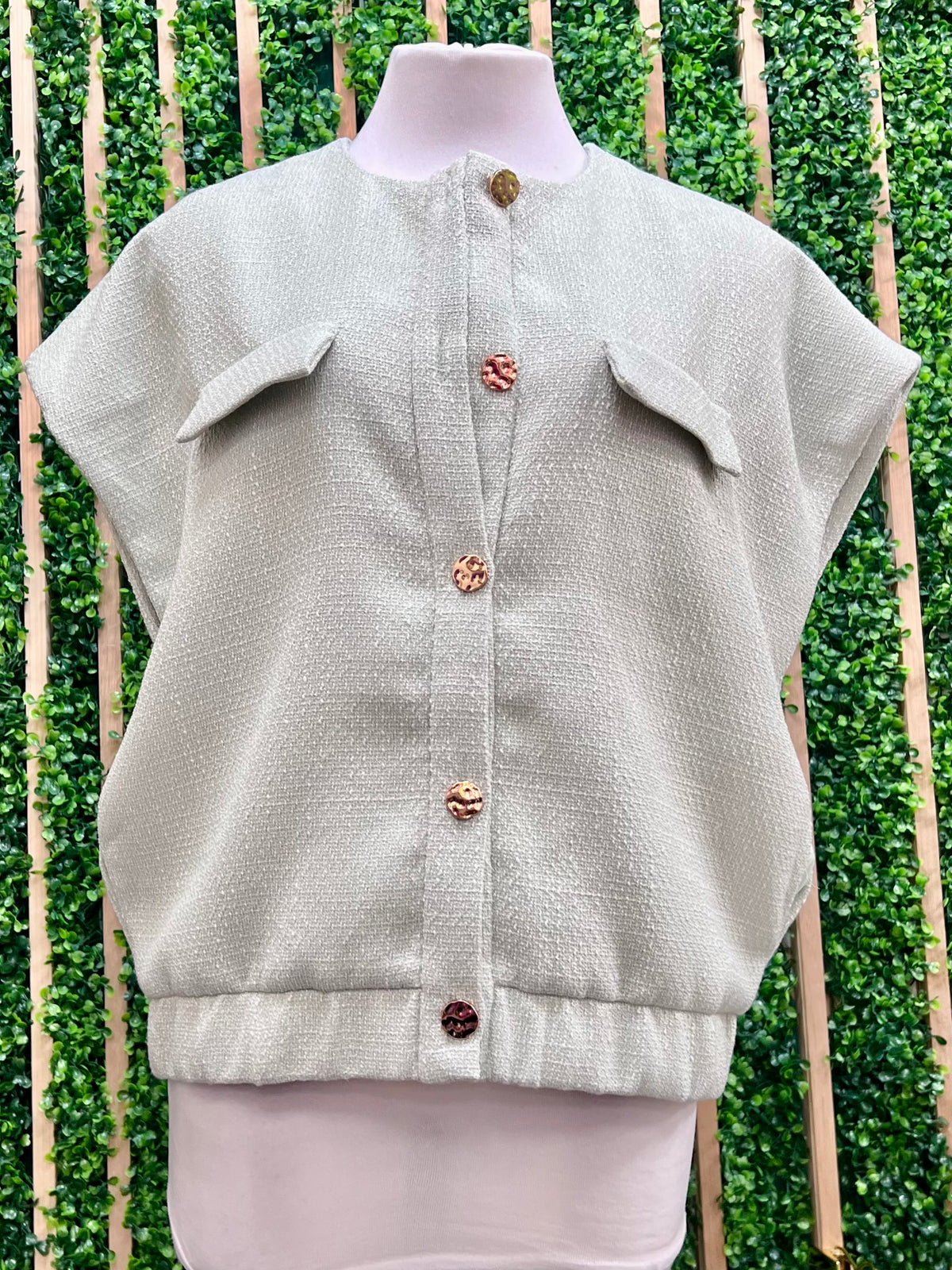Tweed Dressy Sleeveless Bomber Vest Top