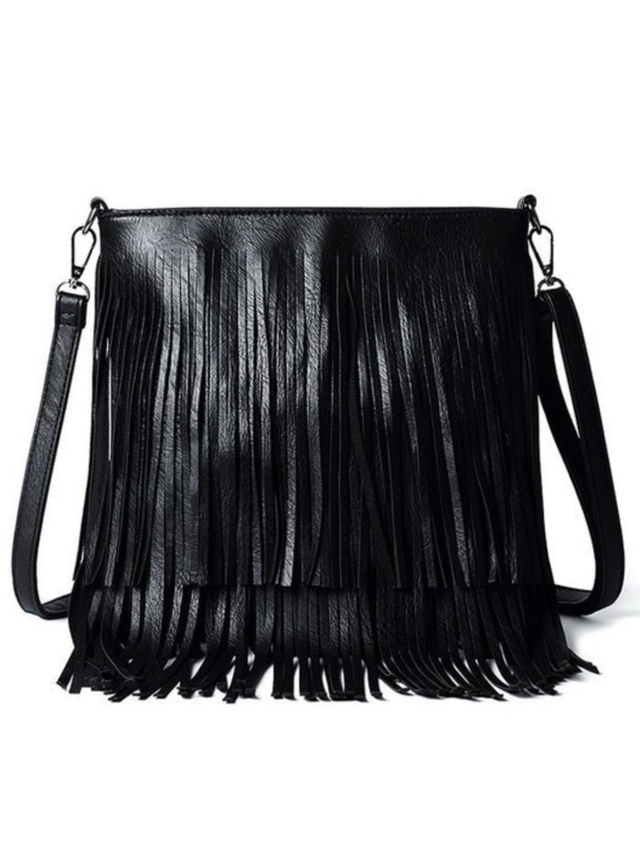 Double Layer Tassel Pleather Crossbody Bag