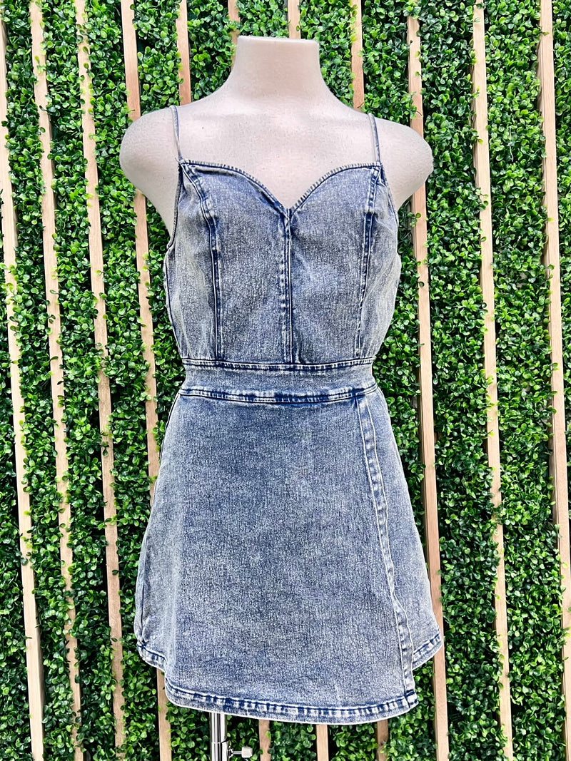 Acid Wash Denim Skirt Romper