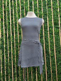 Navy Gingham Tie-Front Active Romper with Skirt Overlay