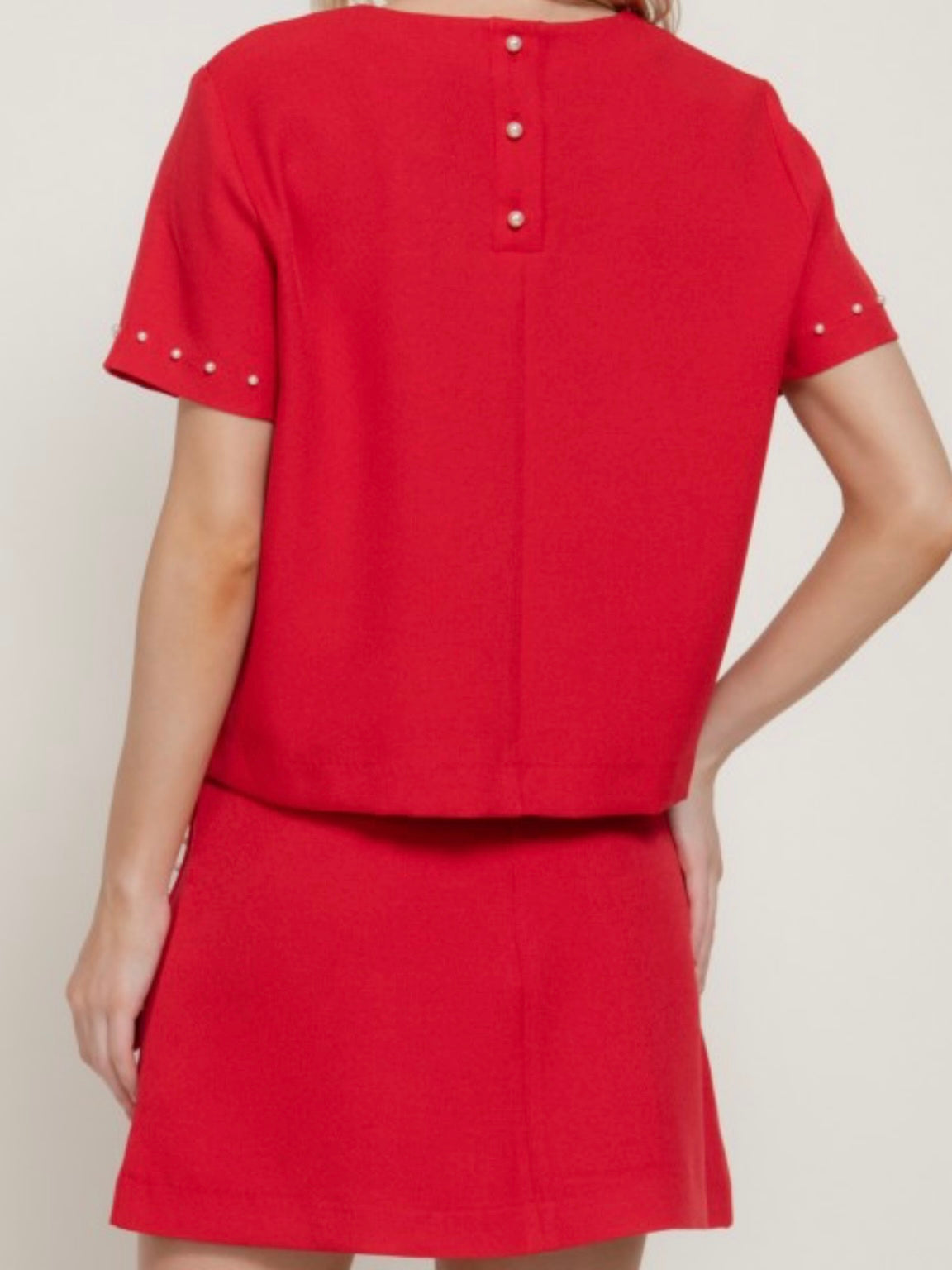Pearl Detail Top & Mini Skirt Set