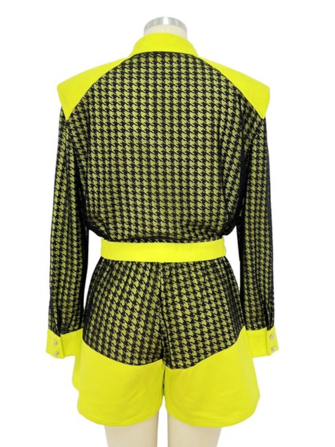 Neon Green Black Houndstooth Detail Short Pant