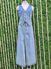 Front Slit Denim Maxi Skirt